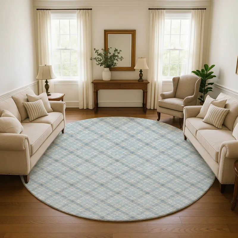 Luxury Washable Indoor/Outdoor Soft Essentials Sky 8\' x 8\' Round Rug