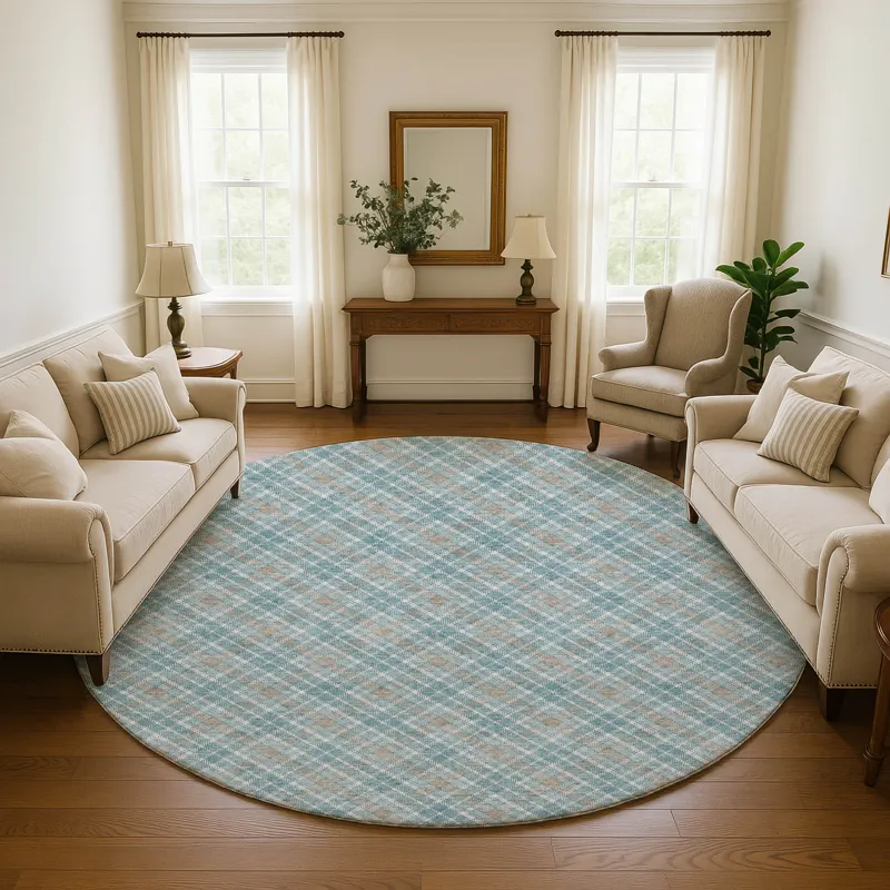 Luxury Washable Indoor/Outdoor Soft Essentials Teal 8\' x 8\' Round Rug