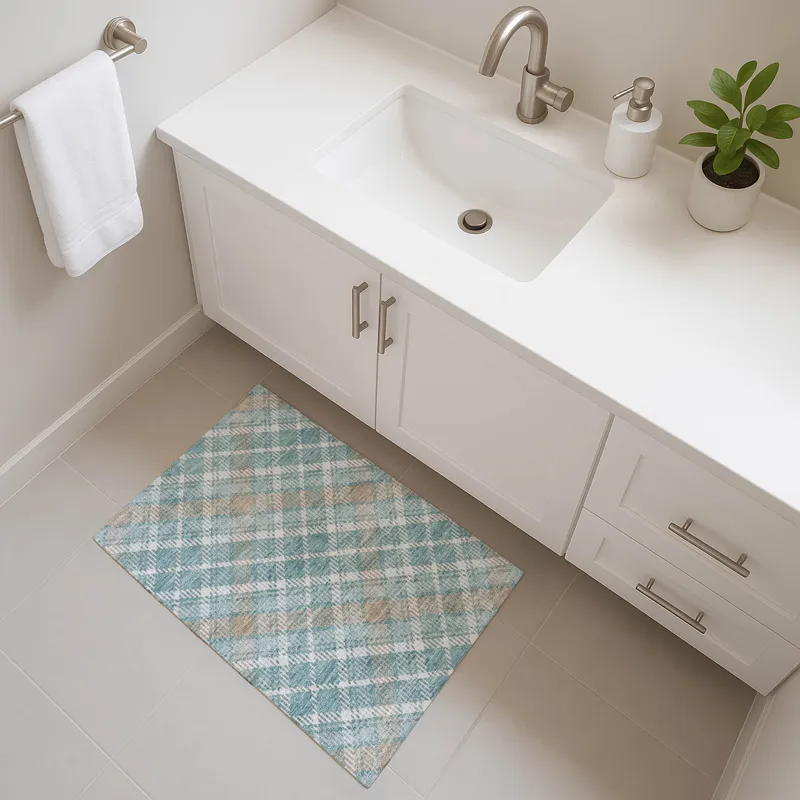 Luxury Washable Indoor/Outdoor Soft Essentials Teal 1\'8\" x 2\'6\" Rug
