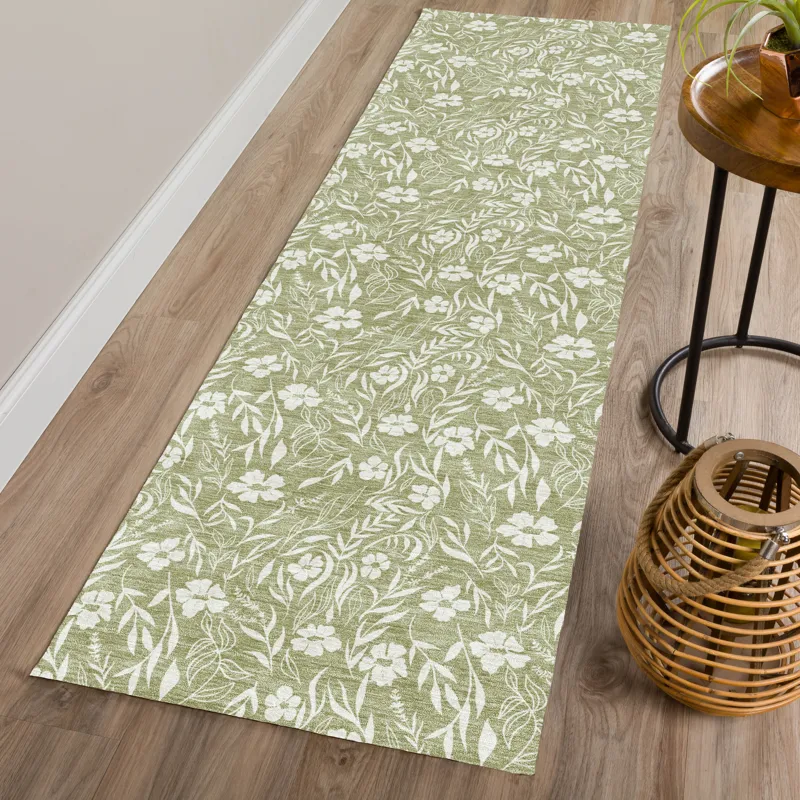 Luxury Washable Indoor/Outdoor Soft Essentials Aloe 2\'3\" x 7\'6\" Runner Rug