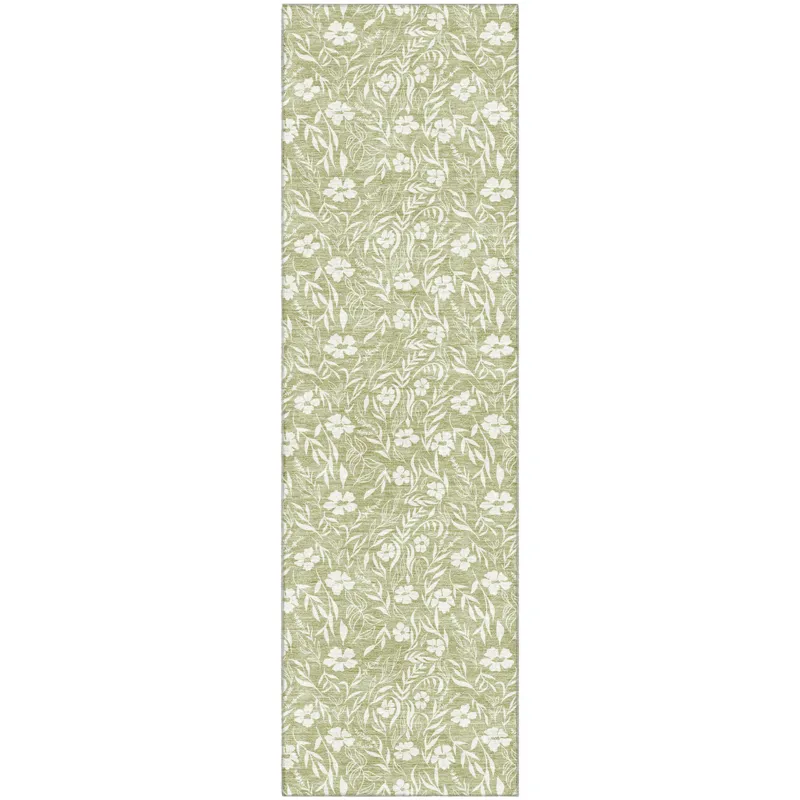 Luxury Washable Indoor/Outdoor Soft Essentials Aloe 2\'3\" x 7\'6\" Runner Rug