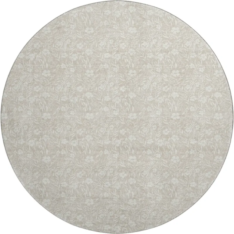 Luxury Washable Indoor/Outdoor Soft Essentials Beige 8\' x 8\' Round Rug