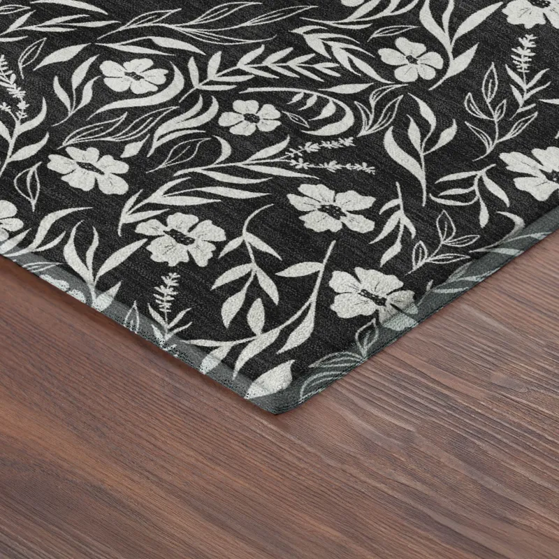 Luxury Washable Indoor/Outdoor Soft Essentials Black 5\' x 7\'6\" Rug