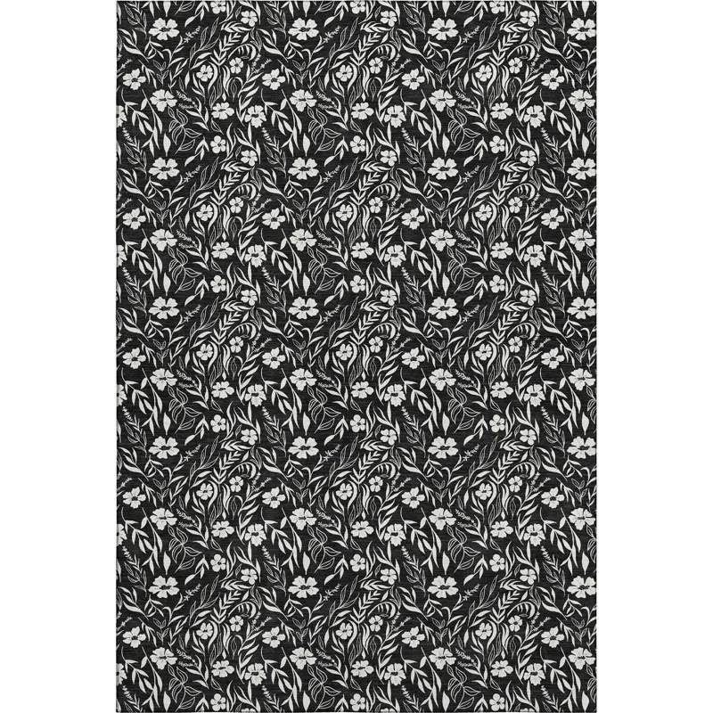 Luxury Washable Indoor/Outdoor Soft Essentials Black 5\' x 7\'6\" Rug