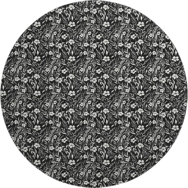 Luxury Washable Indoor/Outdoor Soft Essentials Black 8\' x 8\' Round Rug