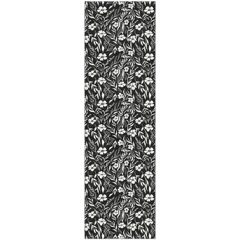 Luxury Washable Indoor/Outdoor Soft Essentials Black 2\'3\" x 7\'6\" Runner Rug