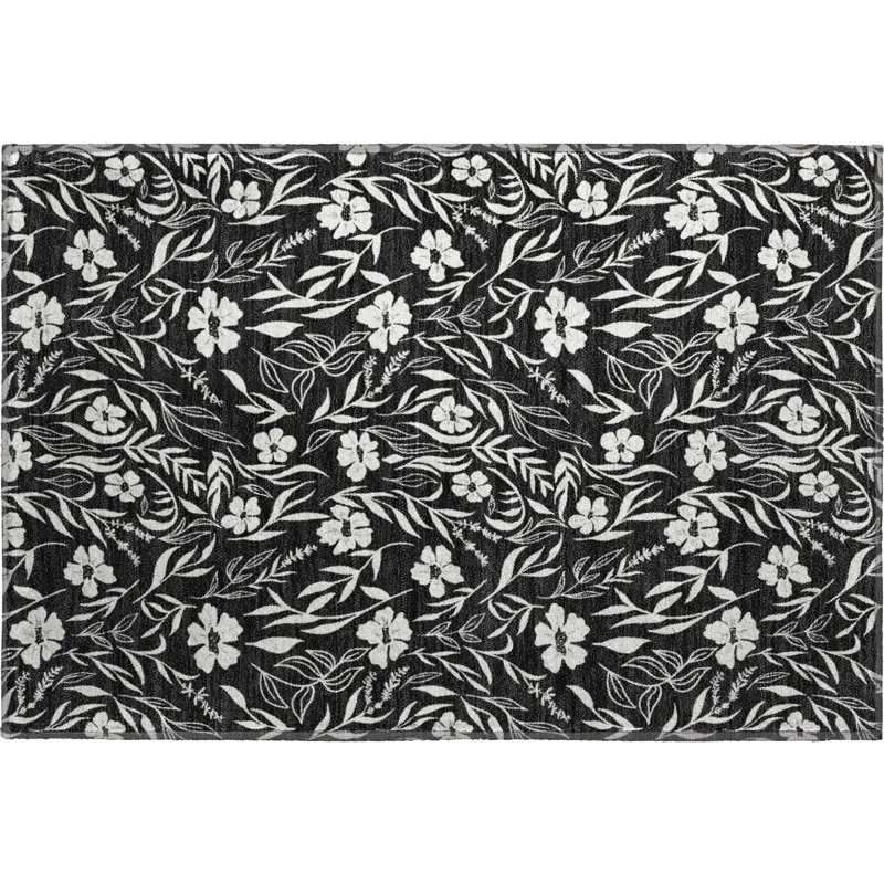 Luxury Washable Indoor/Outdoor Soft Essentials Black 1\'8\" x 2\'6\" Rug