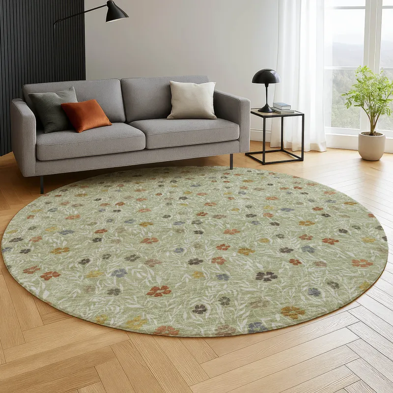 Luxury Washable Indoor/Outdoor Soft Essentials Cactus 8\' x 8\' Round Rug