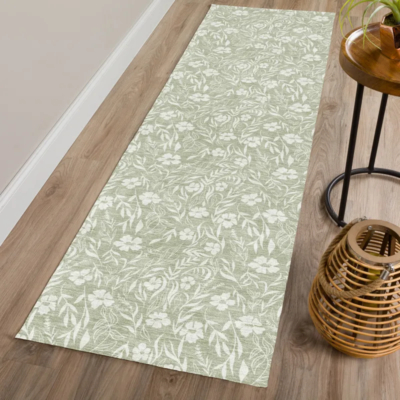 Luxury Washable Indoor/Outdoor Soft Essentials Celery 2\'3\" x 7\'6\" Runner Rug