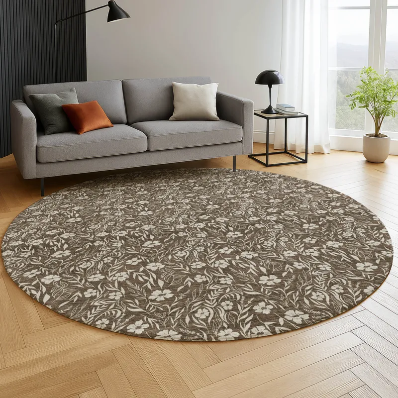 Luxury Washable Indoor/Outdoor Soft Essentials Chocolate 8\' x 8\' Round Rug