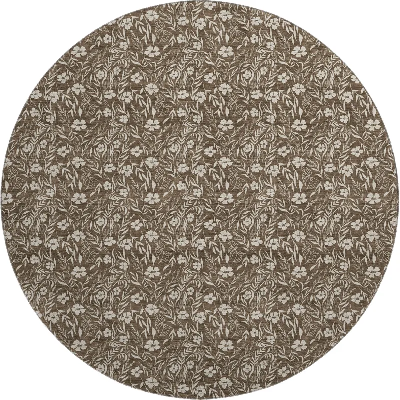 Luxury Washable Indoor/Outdoor Soft Essentials Chocolate 8\' x 8\' Round Rug