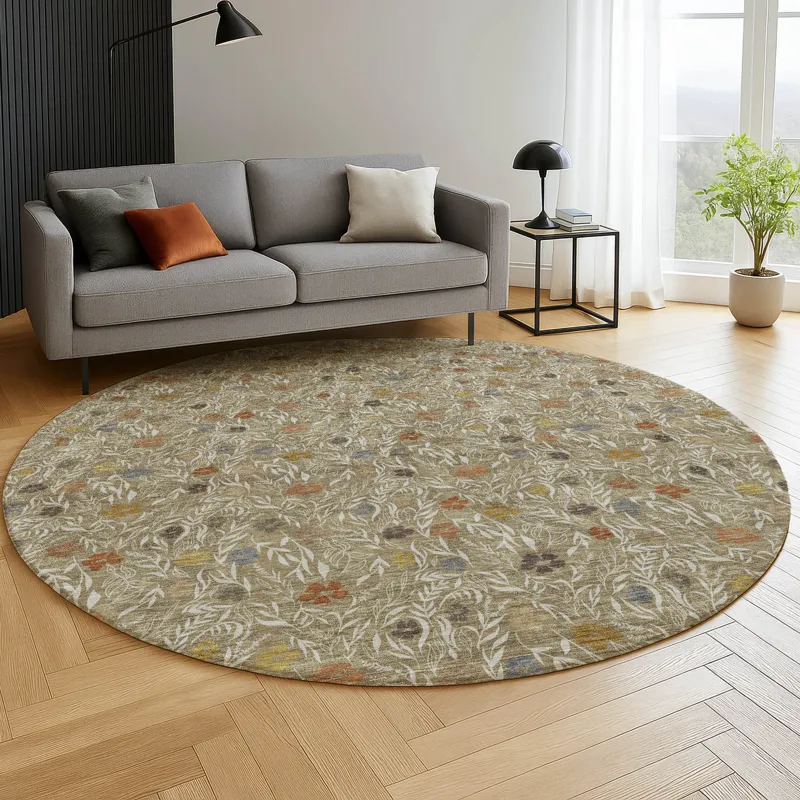 Luxury Washable Indoor/Outdoor Soft Essentials Coffee 8\' x 8\' Round Rug
