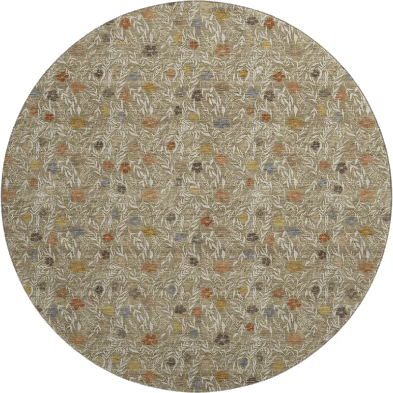 Luxury Washable Indoor/Outdoor Soft Essentials Coffee 8\' x 8\' Round Rug