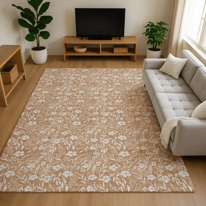 Luxury Washable Indoor/Outdoor Soft Essentials Copper 5\' x 7\'6\" Rug