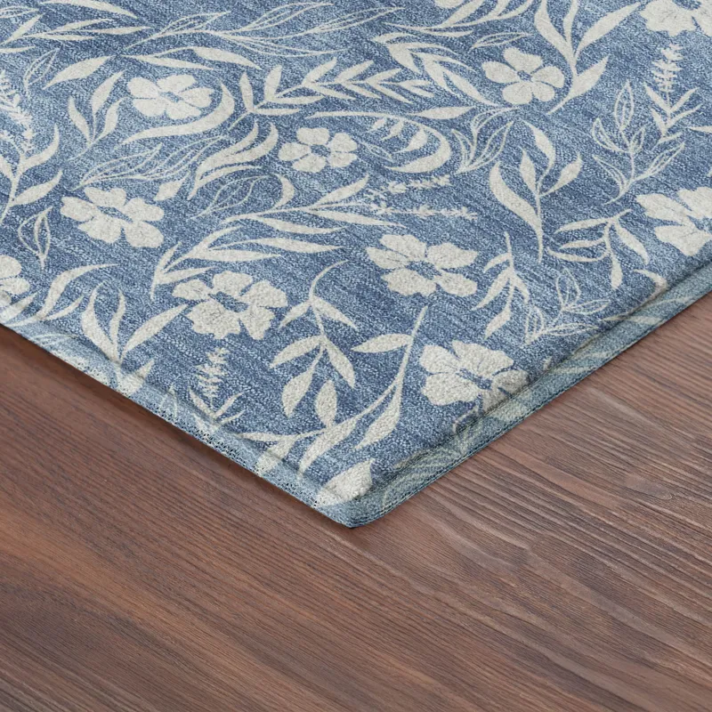 Luxury Washable Indoor/Outdoor Soft Essentials Denim 8\' x 8\' Round Rug