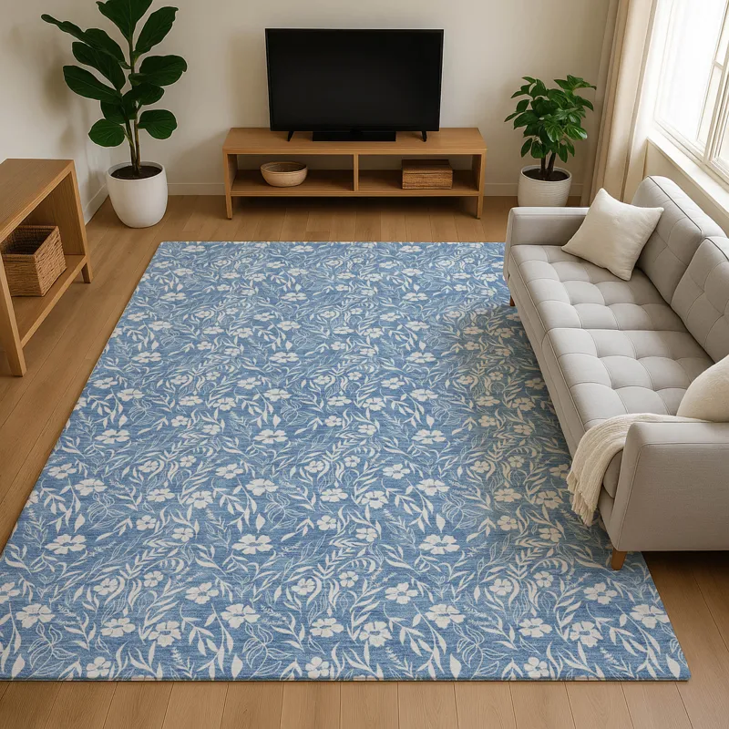 Luxury Washable Indoor/Outdoor Soft Essentials Denim 10\' x 14\' Rug
