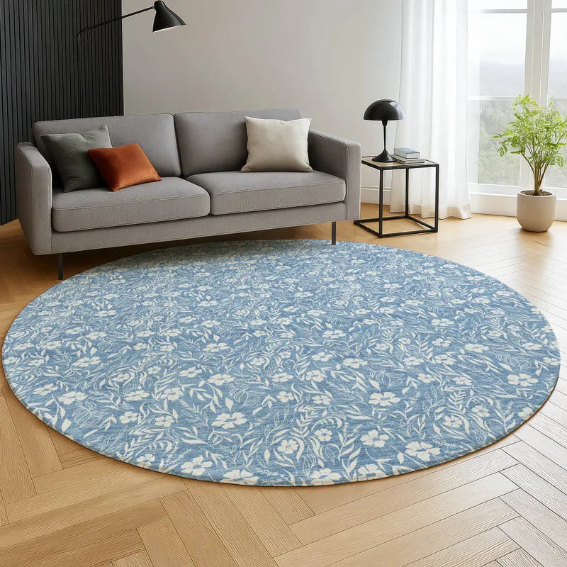 Luxury Washable Indoor/Outdoor Soft Essentials Denim 8\' x 8\' Round Rug