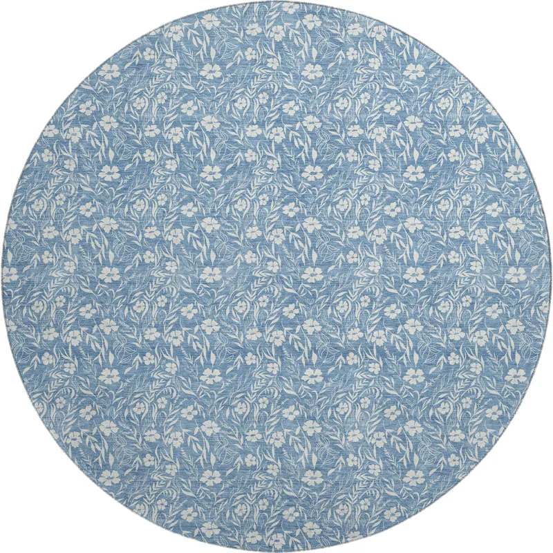 Luxury Washable Indoor/Outdoor Soft Essentials Denim 8\' x 8\' Round Rug