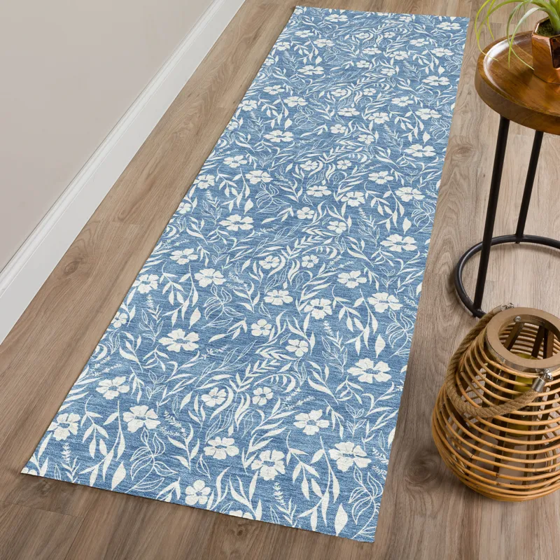 Luxury Washable Indoor/Outdoor Soft Essentials Denim 2\'3\" x 7\'6\" Runner Rug