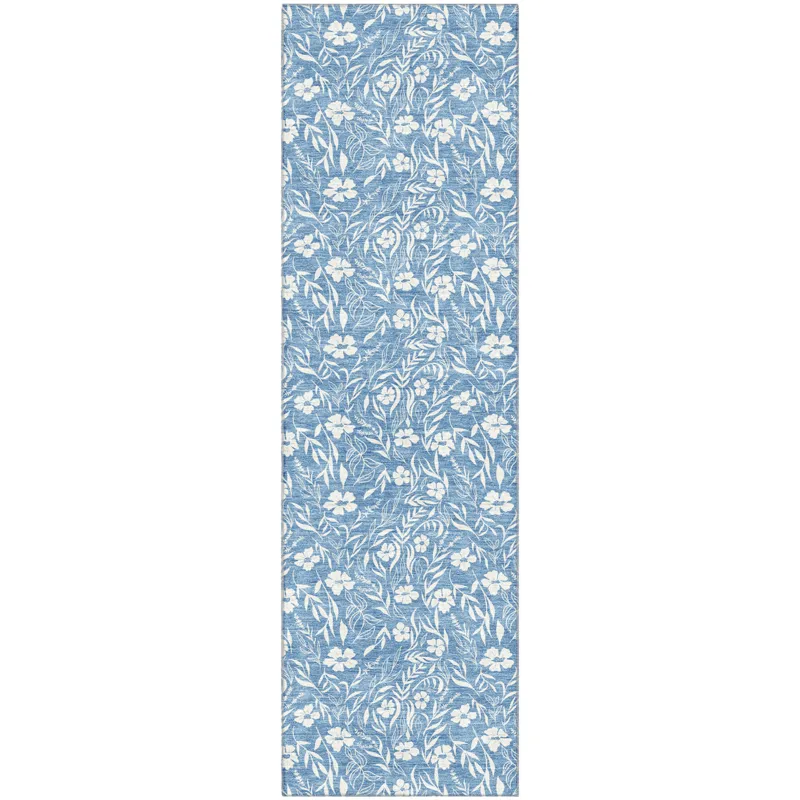 Luxury Washable Indoor/Outdoor Soft Essentials Denim 2\'3\" x 7\'6\" Runner Rug