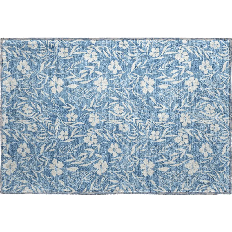 Luxury Washable Indoor/Outdoor Soft Essentials Denim 1\'8\" x 2\'6\" Rug