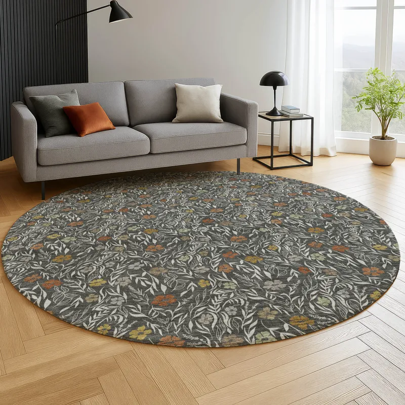 Luxury Washable Indoor/Outdoor Soft Essentials Graphite 8\' x 8\' Round Rug