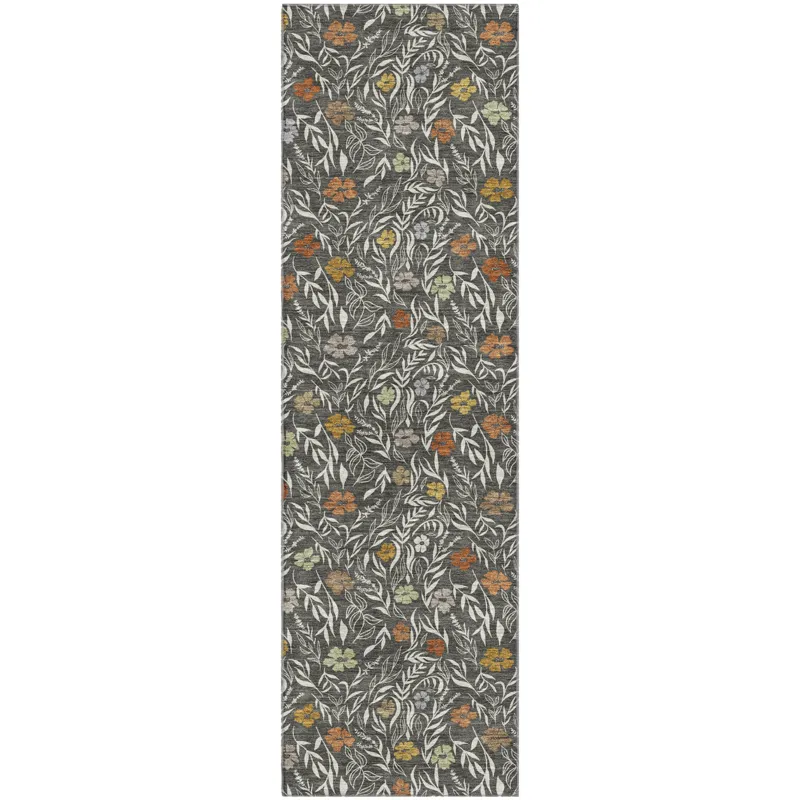 Luxury Washable Indoor/Outdoor Soft Essentials Graphite 2\'3\" x 7\'6\" Runner Rug