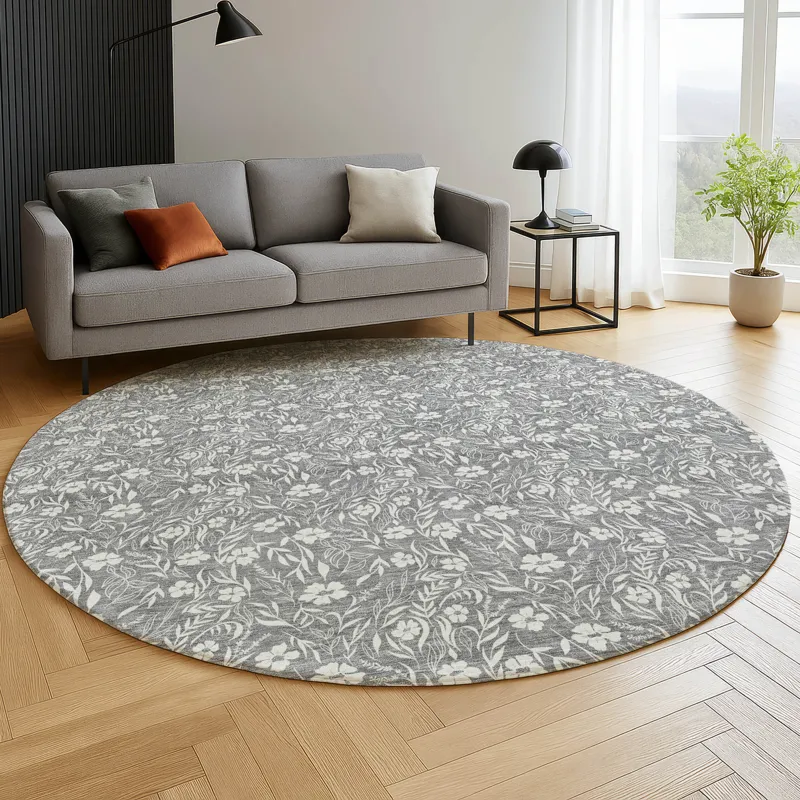 Luxury Washable Indoor/Outdoor Soft Essentials Gray 8\' x 8\' Round Rug