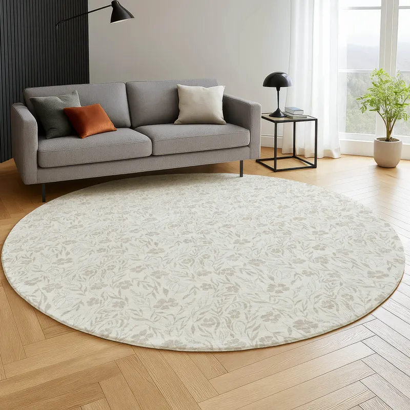 Luxury Washable Indoor/Outdoor Soft Essentials Linen 8\' x 8\' Round Rug