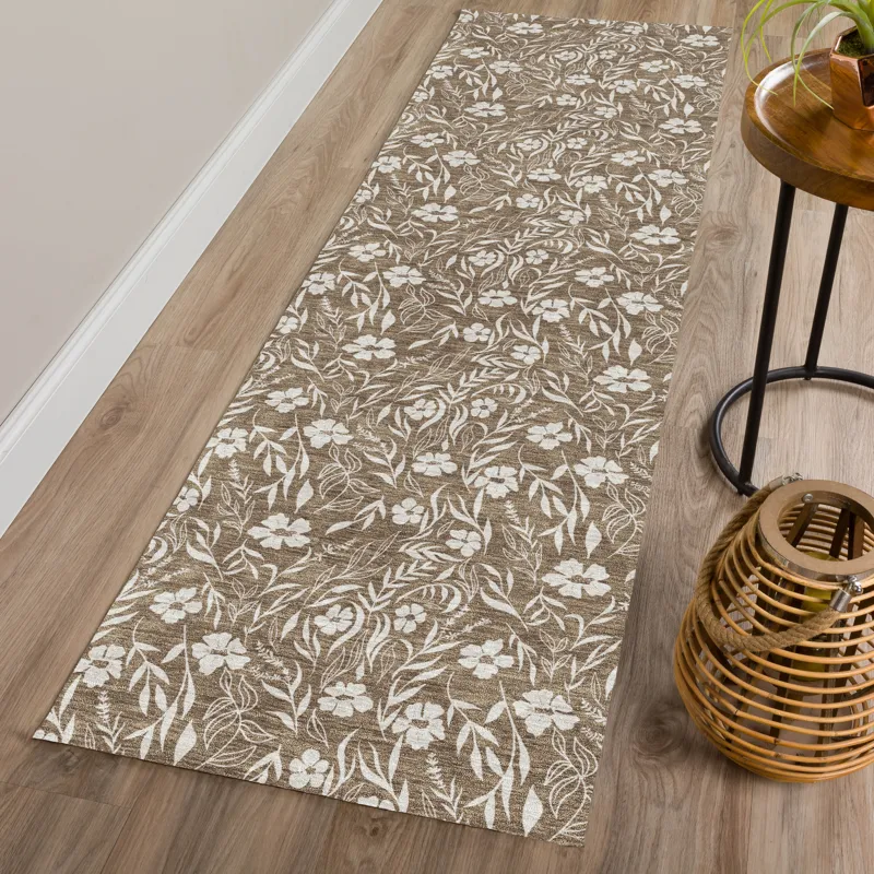 Luxury Washable Indoor/Outdoor Soft Essentials Mocha 2\'3\" x 7\'6\" Runner Rug