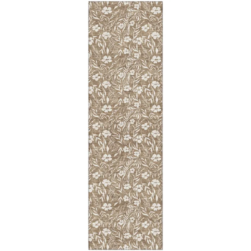 Luxury Washable Indoor/Outdoor Soft Essentials Mocha 2\'3\" x 7\'6\" Runner Rug