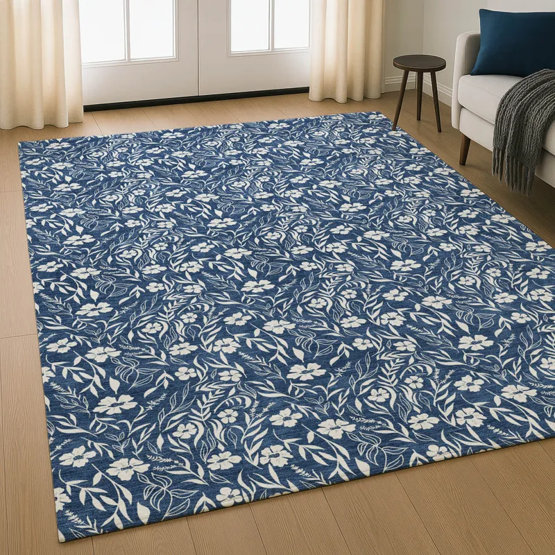 Luxury Washable Indoor/Outdoor Soft Essentials Navy 9\' x 12\' Rug