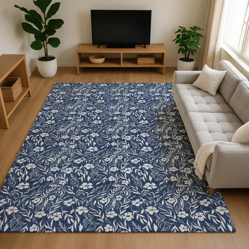 Luxury Washable Indoor/Outdoor Soft Essentials Navy 9\' x 12\' Rug
