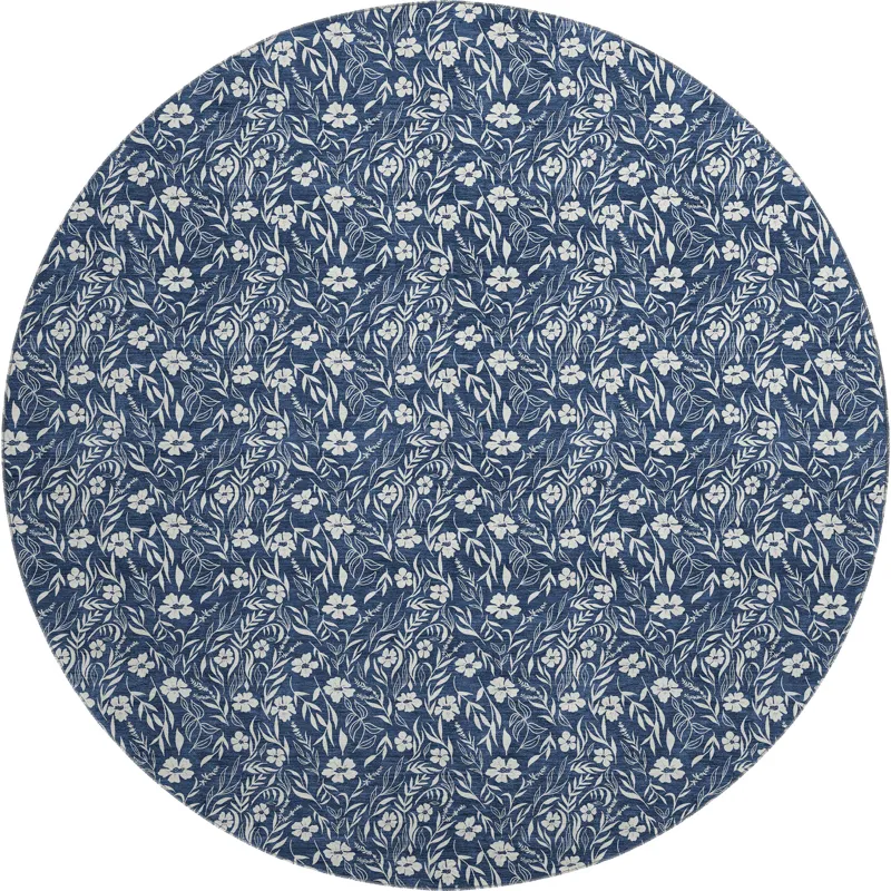 Luxury Washable Indoor/Outdoor Soft Essentials Navy 8\' x 8\' Round Rug