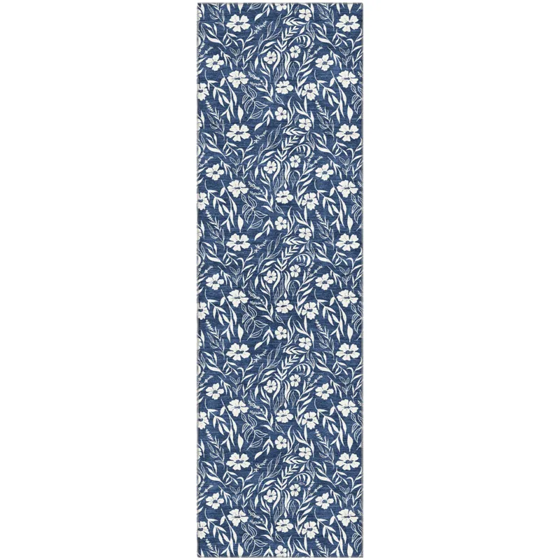 Luxury Washable Indoor/Outdoor Soft Essentials Navy 2\'3\" x 7\'6\" Runner Rug