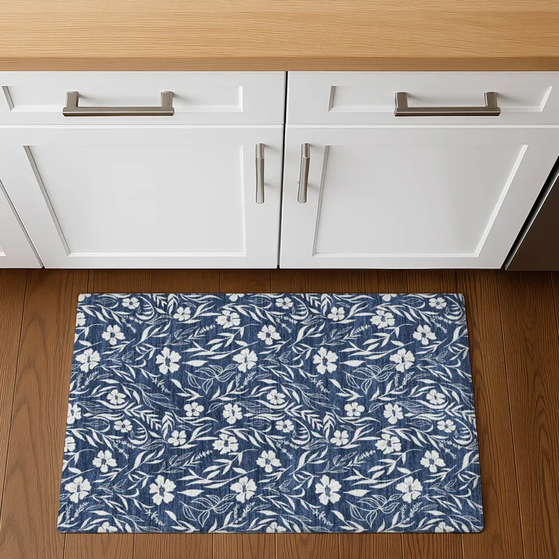 Luxury Washable Indoor/Outdoor Soft Essentials Navy 1\'8\" x 2\'6\" Rug