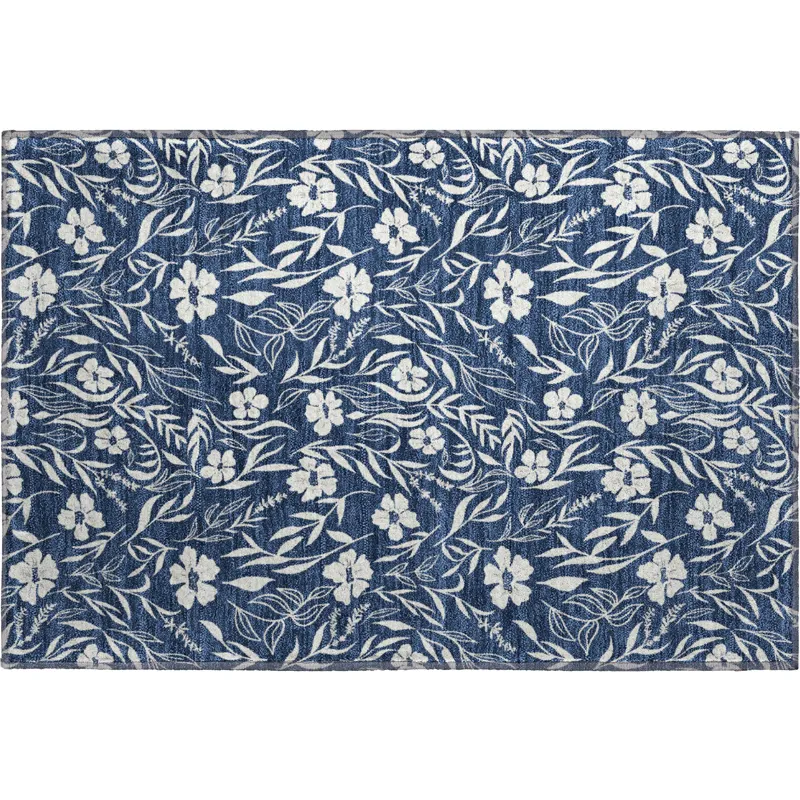 Luxury Washable Indoor/Outdoor Soft Essentials Navy 1\'8\" x 2\'6\" Rug