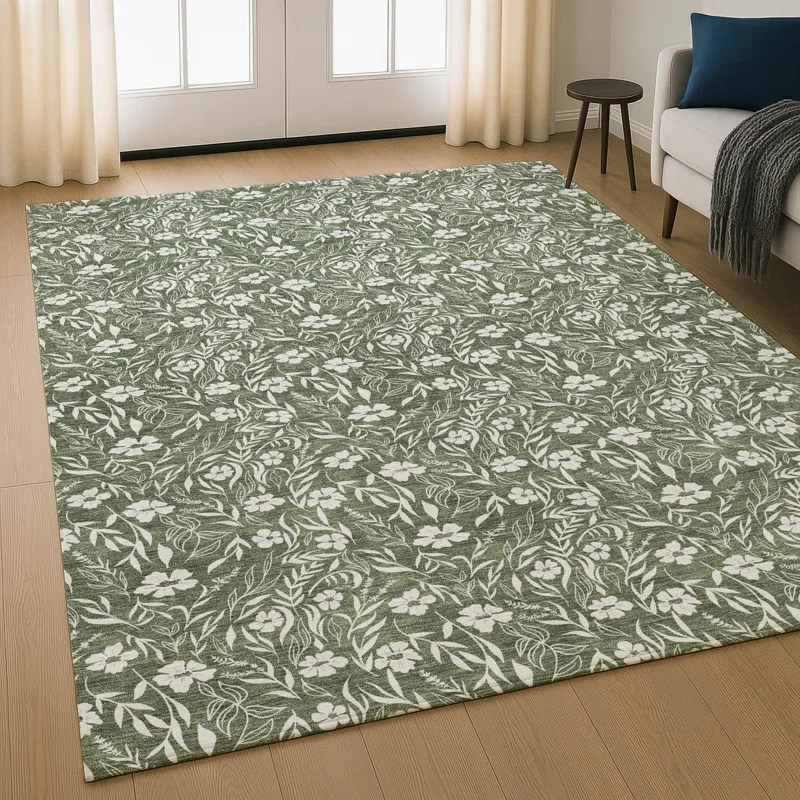Luxury Washable Indoor/Outdoor Soft Essentials Olive 10\' x 14\' Rug