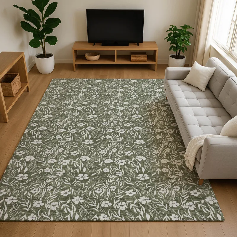 Luxury Washable Indoor/Outdoor Soft Essentials Olive 10\' x 14\' Rug