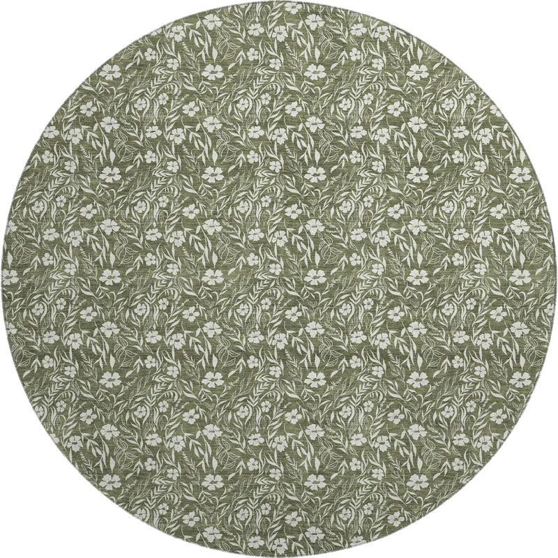 Luxury Washable Indoor/Outdoor Soft Essentials Olive 8\' x 8\' Round Rug