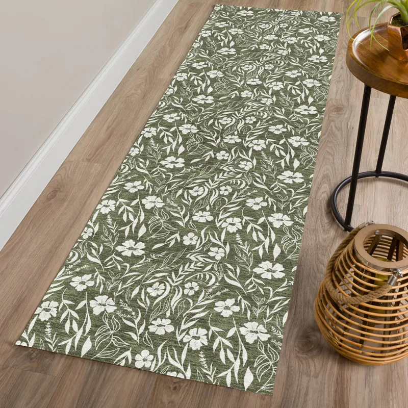 Luxury Washable Indoor/Outdoor Soft Essentials Olive 2\'3\" x 7\'6\" Runner Rug