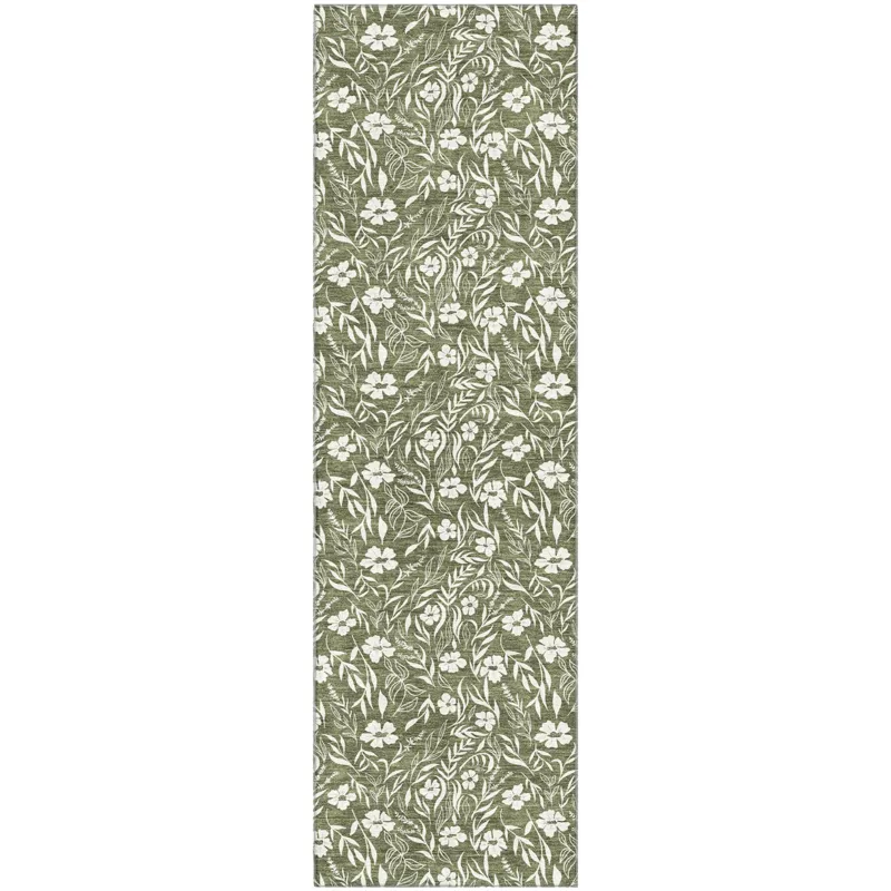 Luxury Washable Indoor/Outdoor Soft Essentials Olive 2\'3\" x 7\'6\" Runner Rug