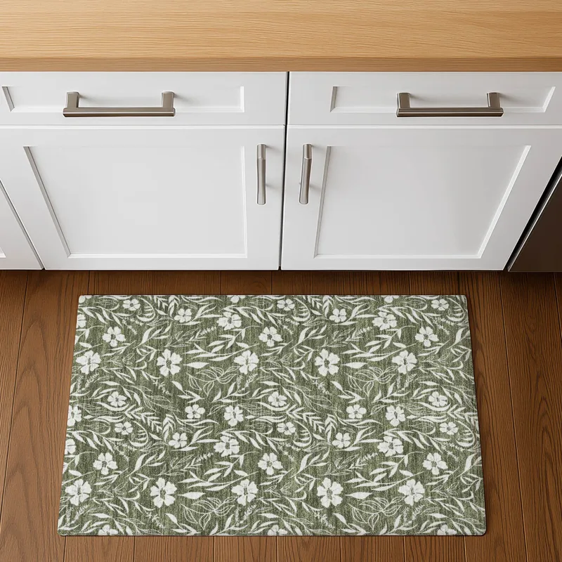 Luxury Washable Indoor/Outdoor Soft Essentials Olive 1\'8\" x 2\'6\" Rug