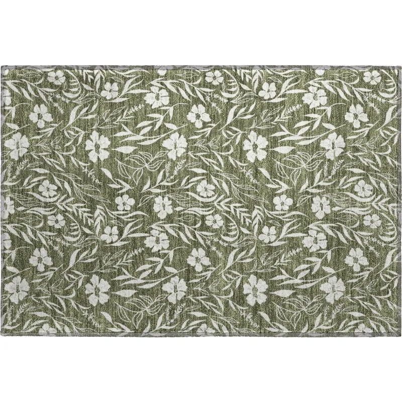 Luxury Washable Indoor/Outdoor Soft Essentials Olive 1\'8\" x 2\'6\" Rug