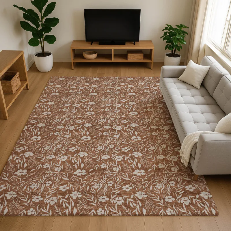 Luxury Washable Indoor/Outdoor Soft Essentials Paprika 5\' x 7\'6\" Rug