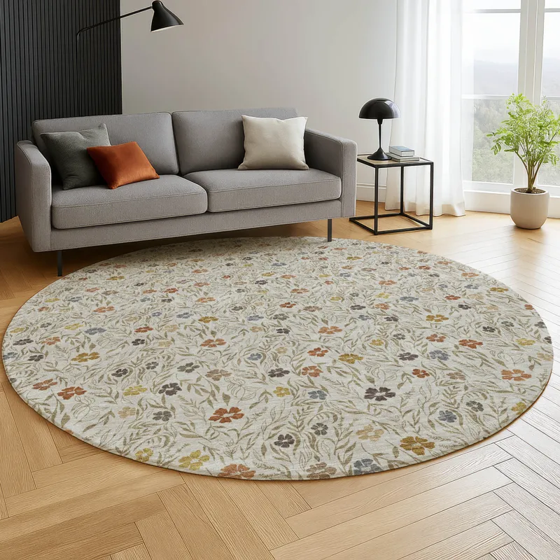 Luxury Washable Indoor/Outdoor Soft Essentials Pearl 8\' x 8\' Round Rug