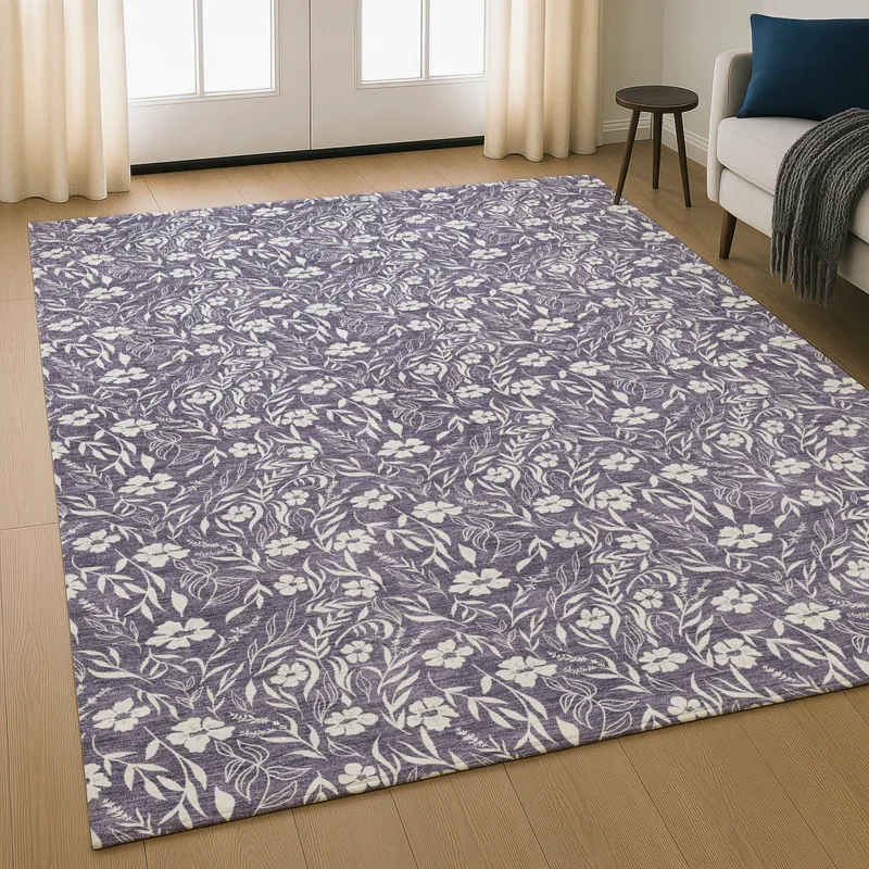 Luxury Washable Indoor/Outdoor Soft Essentials Purple 2\'6\" x 3\'10\" Rug