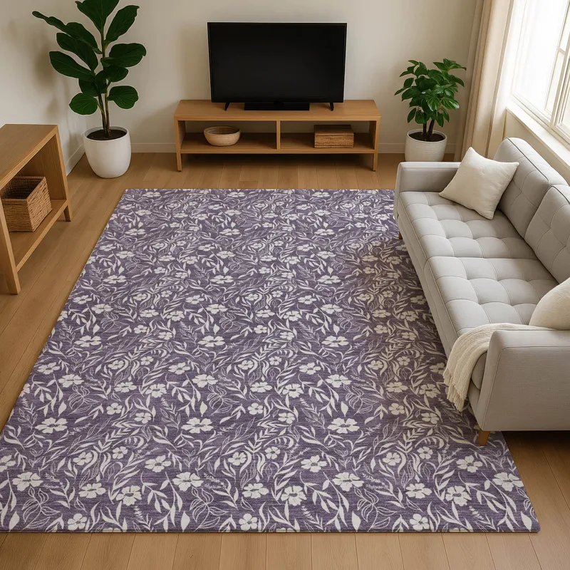 Luxury Washable Indoor/Outdoor Soft Essentials Purple 2\'6\" x 3\'10\" Rug