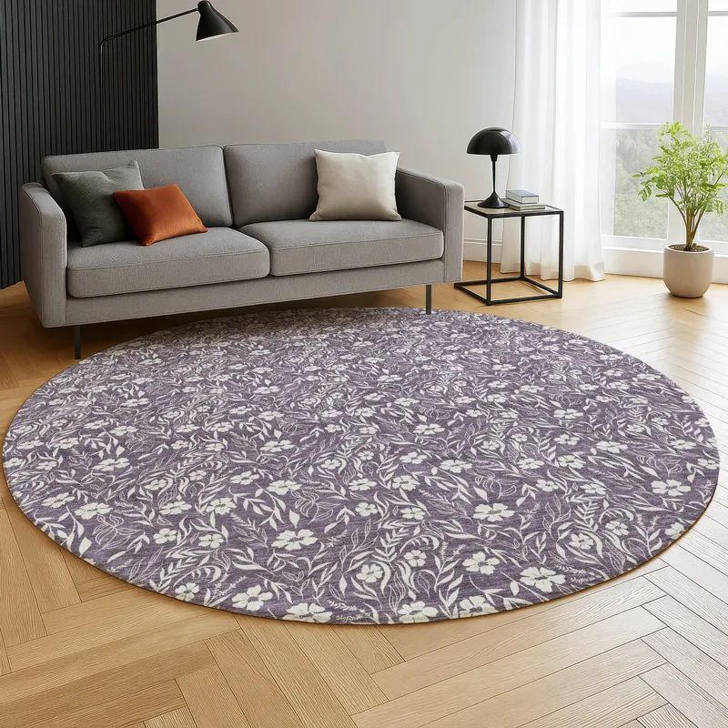 Luxury Washable Indoor/Outdoor Soft Essentials Purple 8\' x 8\' Round Rug