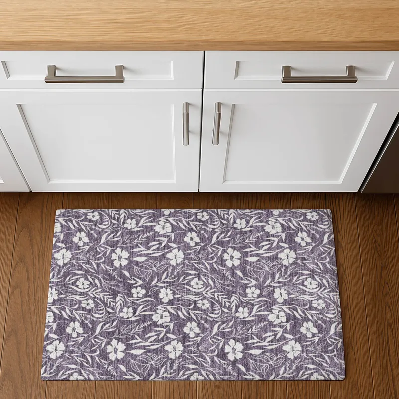 Luxury Washable Indoor/Outdoor Soft Essentials Purple 1\'8\" x 2\'6\" Rug